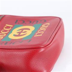 GUCCI 523591 Logo Print Red Leather Zip Messenger Crossbody Bag